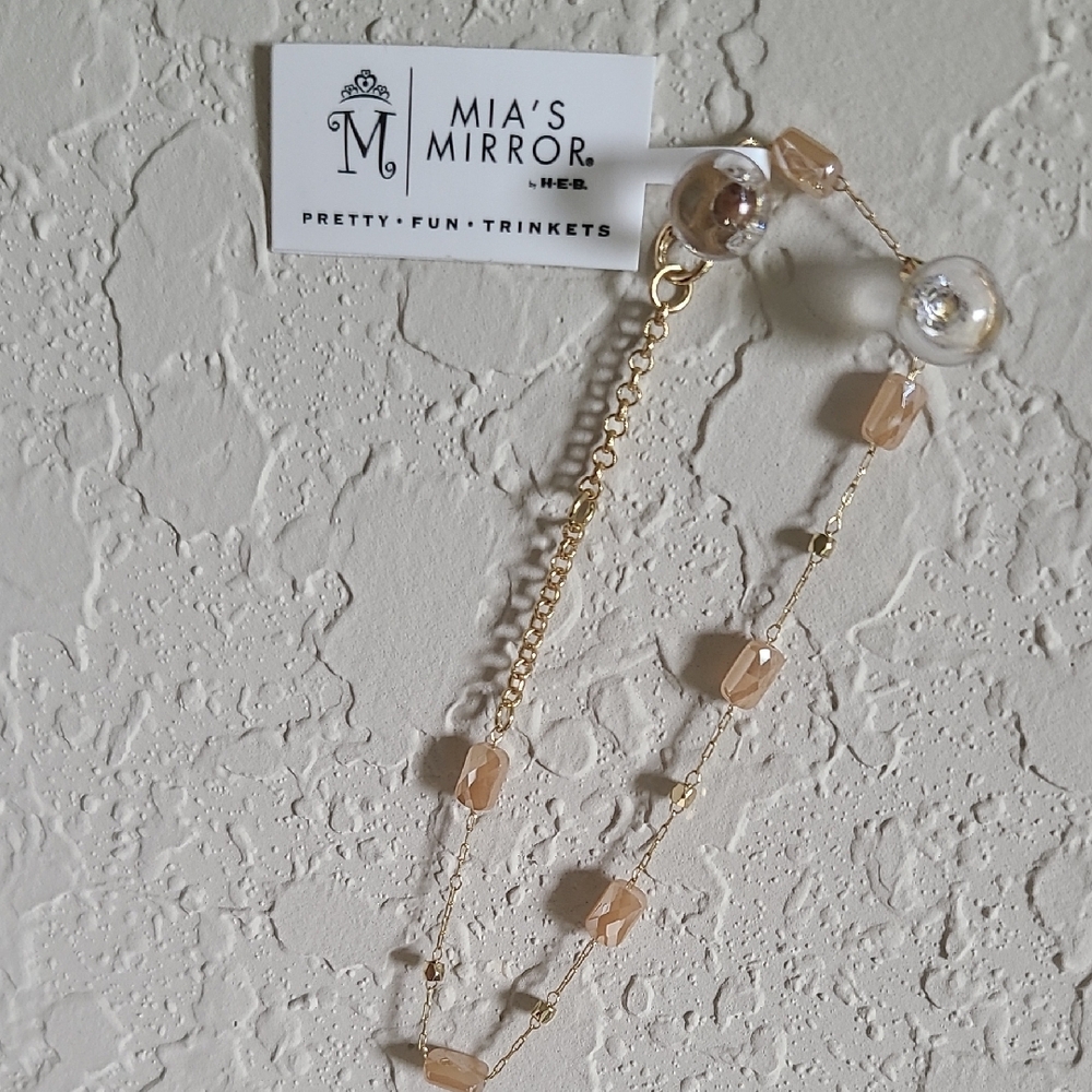 Mia's Mirror Gold and Tan Beaded Necklace